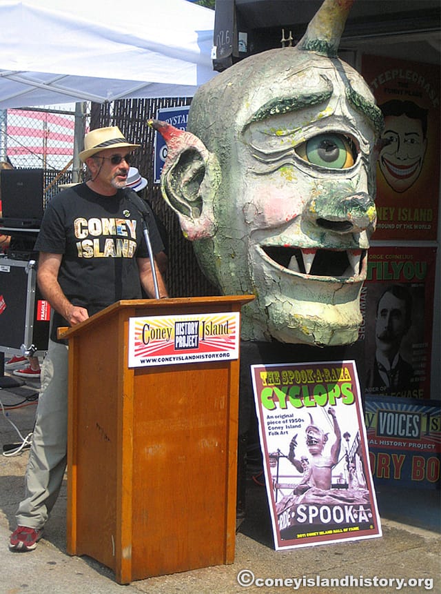 Charles Denson & the Cyclops head (photograph courtesy Charles Denson)