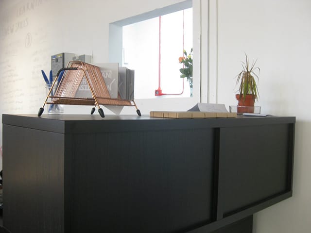 The reception desk at "Floorplan for an Institution"