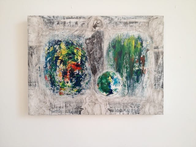 Paul D’Agostino, "Ahnung keiner Ahnung 9: Les fugues des oiseaux" (2012). Acrylic, charcoal and painting ground with collaged elements on panel, 14 x 20 inches.