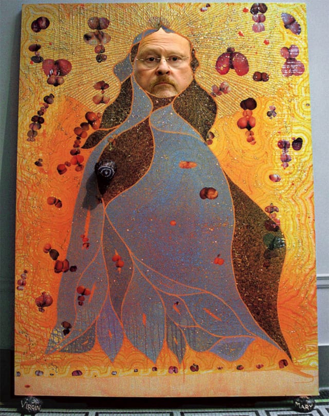 Lhota really getting into Chris Ofili's "The Holy Virgin Mary" (1996)