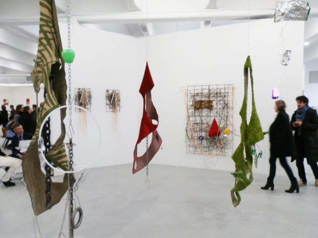 Installation view of mixed media sculptures by Jack Lavender at The Approach booth 