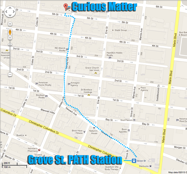 Directions from Grove St. PATH Station to Curious Matter