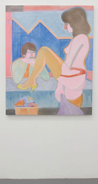Max Maslansky, "Break Time" (2012), acrylic on bed sheet, 40x50"