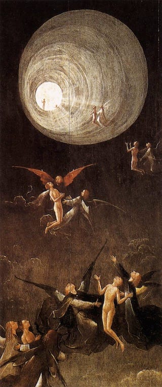 Hieronymus Bosch, "Paradise: Ascent of the Blessed" (1500-1504). Oil on panel, 86.5 x 39.5 cm. Palazzo Ducale, Venice. (Image via  Web Gallery of Art) Click to enlarge. 