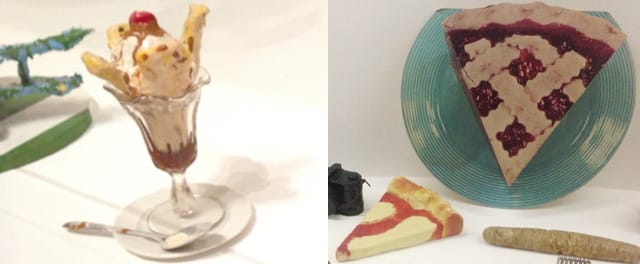 Left, "Banana Sundae" (1963) in the Kravis Collection, and (right) some dessert in the "Mouse Museum"