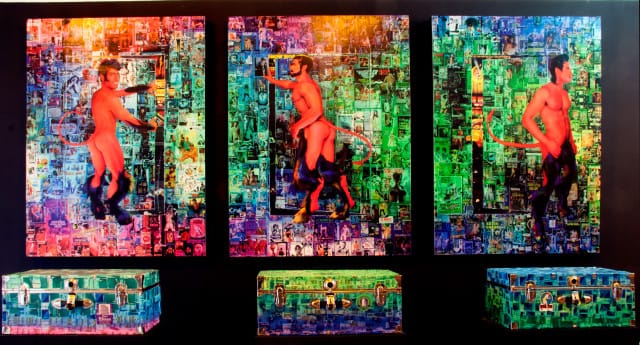 Scott Ewalt, Psychotronic object #3-5 (2013) and Psychotronic object #12-14 (2013) steamer trunks, cigarette boxes, archival print, : Mr. Means 