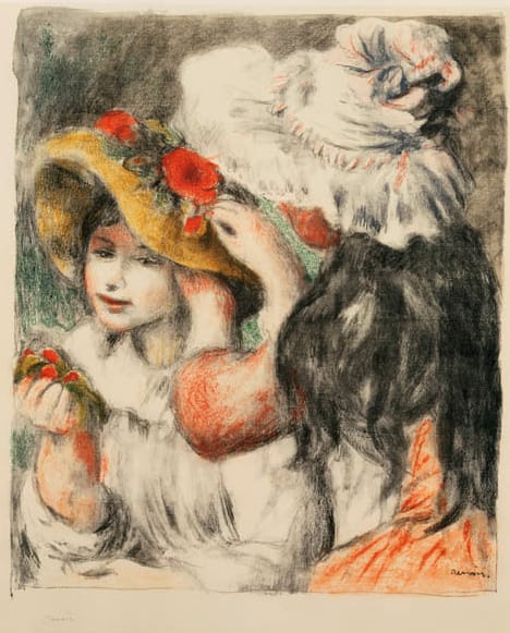 Pierre-Auguste Renoir, "Le Chapeau Épingle (The Hat Pin)" (1898), color lithograph on paper (courtesy Fisk Collection, via NashvilleArts)