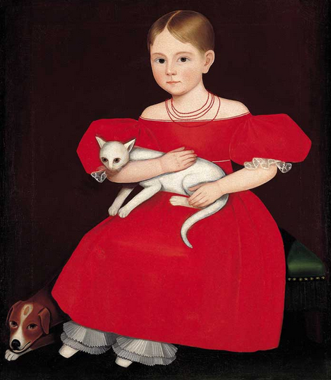"Girl in Red Dress With Cat and Dog" from the American Folk Art Museum's collection (Image courtesy AFAM)