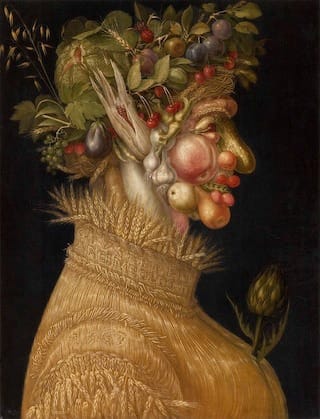 Giuseppe Arcimboldo. "Summer" (1563). Oil on panel, 67 x 51 cm. Kunsthistorisches Museum, Vienna. (Image via Web Gallery of Art) Click to enlarge.