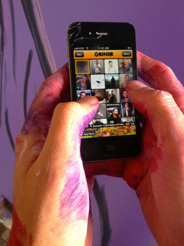 Paint-stained Grindr supplicant.