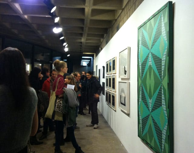 Installation view of "Decenter" at Abrons Arts Center, with Douglas Melini's "Favorable Transformations" (2012) in the foreground (all photos by the author for Hyperallergic)