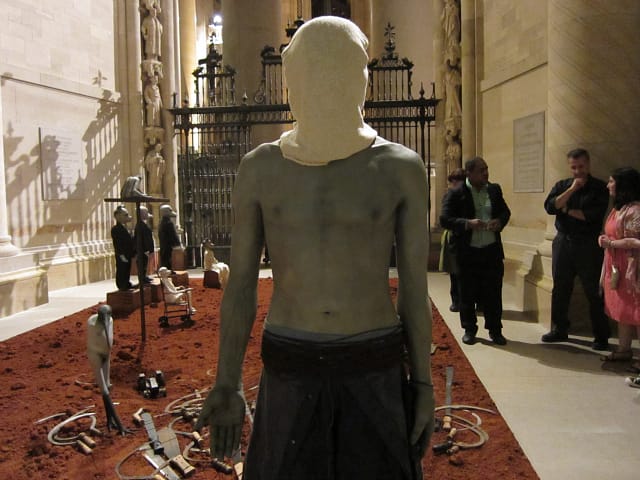 Jane Alexander, "African Adventure" (1999-2002) (detail), fiberglass and plaster sculptures, earth, found miscellaneous objects