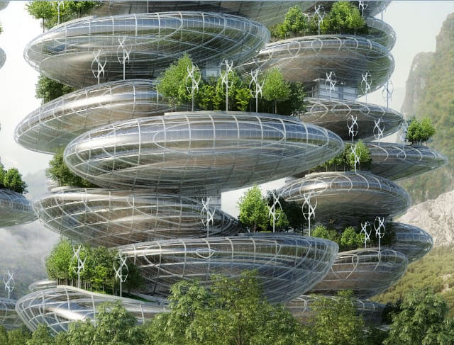 Close-up of a farmscraper (Image courtesy Vincent Callebaut Architects)