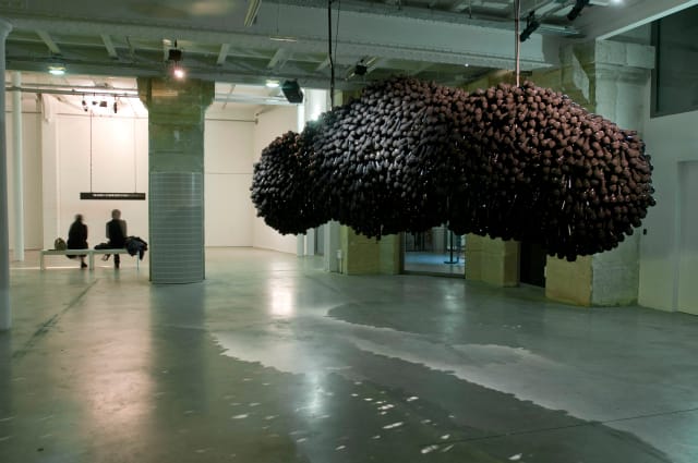 Shilpa Gupta and Mahzarin Banji's "While I Sleep," on the theme of fear, at Le Laboratoire. (photograph by Marc Domage)