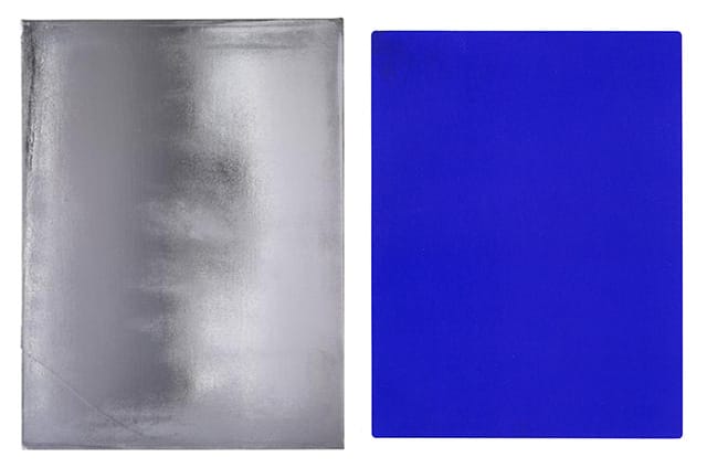 Left, Jacob Kassay, Untitled (2010) (Image via thepaintedwrd.wordpress.com). Right, 