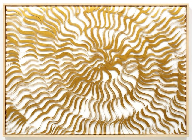 Carla Accardi, "Bianco oro" (1966). Enamel on sicofoil mounted on canvas, 25 3/16 x 35 7/16 inches (30 x 40 5/16 x 2 1/2 inches with frame). Courtesy Sperone Westwater, New York.