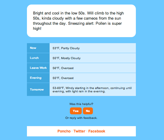 Weather email from Poncho
