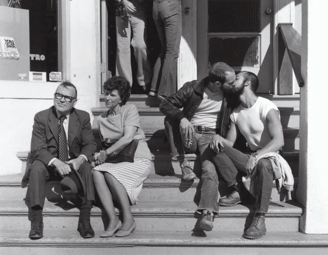 Crawford Barton, "A Castro Street Scene" (1977), black and white photograph