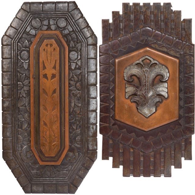 Lot 262 Philip H.Johnson Plaques(2) Designedandexecuted	c.	1930 Patinated	iron	and	bronze Studio 16.5"	x	9"	and	18"	x	9" Provenance: Philadelphia	Convention	Hall,	Pennsylvania	(1930-2005); Private	Collection,	California Estimate: $1,500	- $2,000