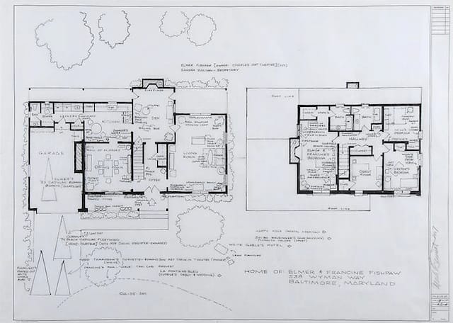 Mark Bennett, "Home of Elmer and Francine Fishpaw (Polyester)" (2007), india ink and graphite on vellum, 30 x 42 inches (image via ConnerSmith)