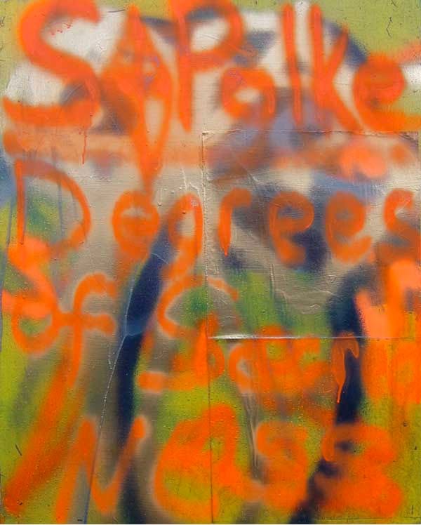 Peter Acheson, "Dedicated to Sigmar Polke" (2012), acrylic and spray paint on canvas, 48 x 40 inches (all images courtesy Steven Harvey Fine Art Projects)