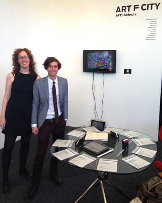 Paddy Johnson and Rhett of Art F City in their Nada booth (photo by the author) (click to enlarge)