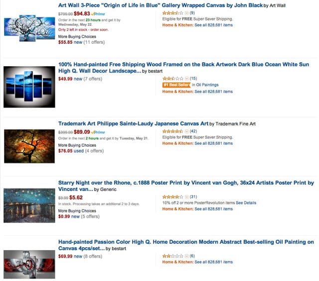 Here's some of the art currently on offer on Amazon.