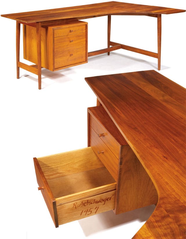 Lot 286 Richard Artschwager Desk 1957 Americanwalnut Studio Signedand	dated	"R.	Artschwager	1957" 29"	x	66.25"	x	43" Exhibited: "Furniture	by	Craftsman",	Museum	of	Contemporary	Crafts,	New	York,	1957 Illustrated: Armstrong,	Richard. Artschwager, Richard.	New	York:	Whitney	Museum	of	Art,	1988.	p	15. Estimate: $7,000	- $10,000