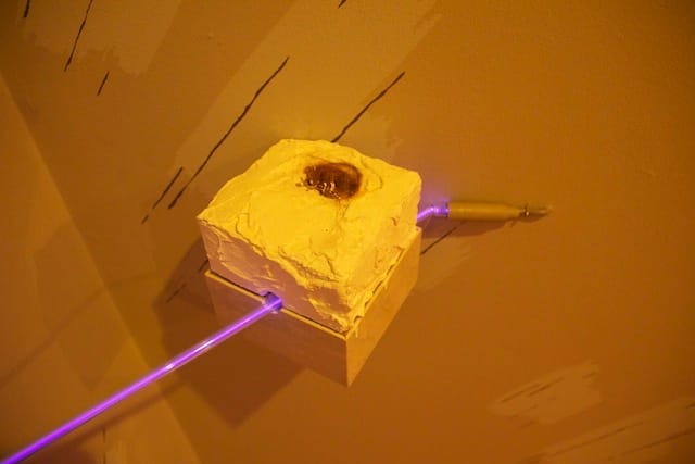 Aay Preston-Myint, detail of "Untitled (At Night, I Think of U)" (2013), neon lights, plastic laminate, vinyl tile, plaster, paint, cake, human hair, gelatin, metallic pigments, fragrance, nail polish, dimensions variable