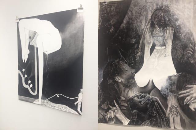 Catalina Viejo Lopez de Roda's "Hang On" and another work on paper from her Transfusions series 