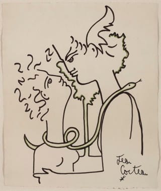 Jean Cocteau, "Adam and Eve" (c. 1959), markers on paper, 40 x 49 cm (click to enlarge) (© Comité Cocteau, © Collection I. Kontaxopoulos & Alexander Prokopchuk Collection of Modern Art, Brussels)