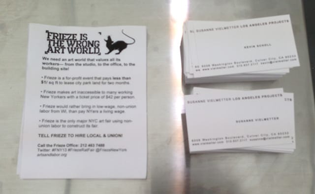 A small stack of protest literature was left unmolested at Susanne Vielmetter's table