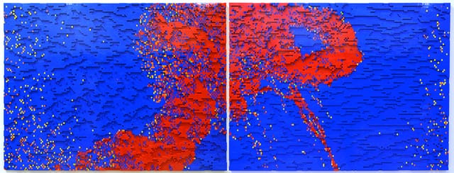 Claire Healy & Sean Cordeiro "T+85_red&blue_diptych" (2013), LEGO, 105 x 298cm (41.3 x 117.3in) 