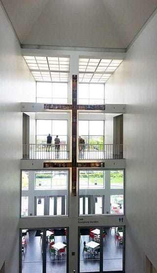 Gates's double crucifix in the  museum atrium (click to enlarge)