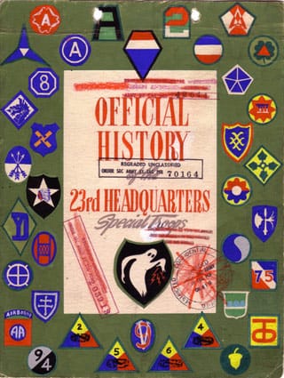 The official history of the Ghost Army, with the unit's ghost emblem at the bottom (click to enlarge) (via ghostarmy.org)