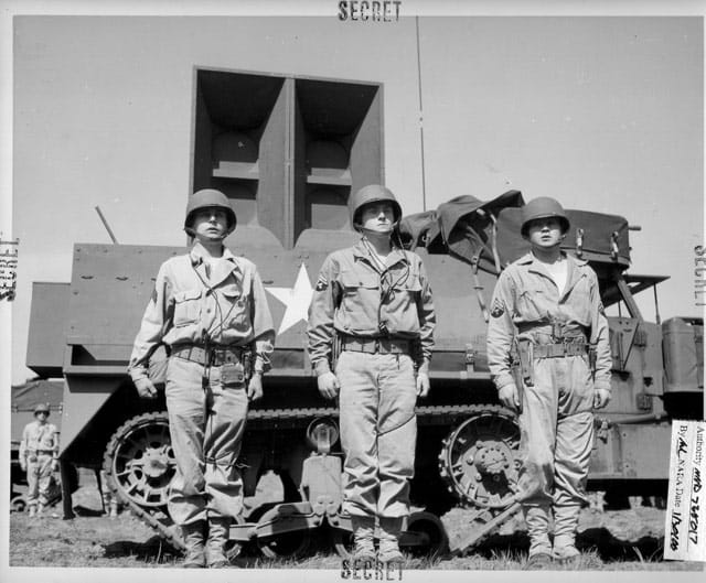 A half-track outfitted with playback equipment and a 500-pound speaker with a range of 15 miles, used by the Ghost Army for sonic deception. (image courtesy the National Archives and PBS)
