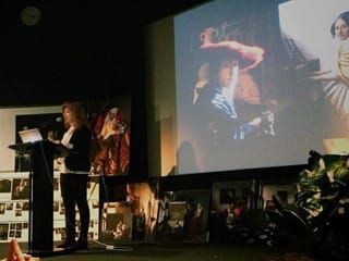 April Gornik speaks about the painting "Girl with a Red Hat" at Vermeer's Daughter--a symposium at NYU's Cantor Film Center on May 18th. (click to enlarge)