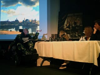 During the Vermeer's Daughter symposium, a panel of artists including Chuck Close, April Gornik, Gerri Davis and Vincent Desiderio (left to right) spoke at NYU's Cantor Film Center on May 18th. (click to enlarge)