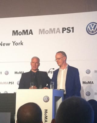 Klaus Biesenbach and Hans Ulrich Obrist speaking at the press preview for "Expo 1" (click to enlarge)