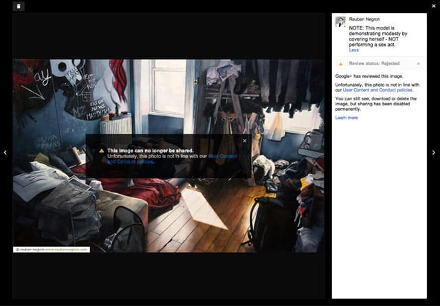 An image of Reuben Negron's "Marley" was flagged by Google+ (all images courtesy the artist)