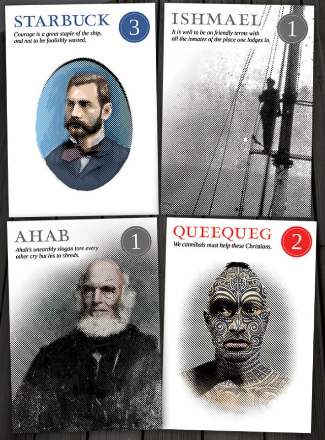Some iconic characters in "Moby Dick, or, The Card Game" (courtesy King Post)