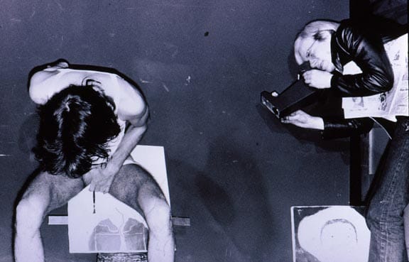 Documentation of Neke Carson’s rectal realist portrait of Andy Warhol (Photo by Anton Perich via gallery.98bowery.com)