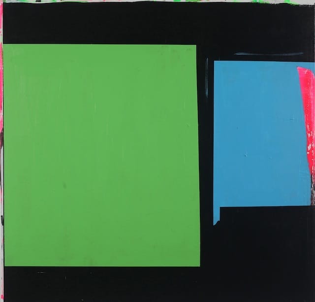 Paul Behnke "Blue-Green Bow Street" (2013), Acrylic on canvas, 48 x 50 inches (Image courtesy Kathryn Markel Gallery)