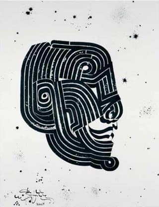 Rostarr, "Head Master I (Cabeza Principal)" (2005), sumi ink on handmade paper