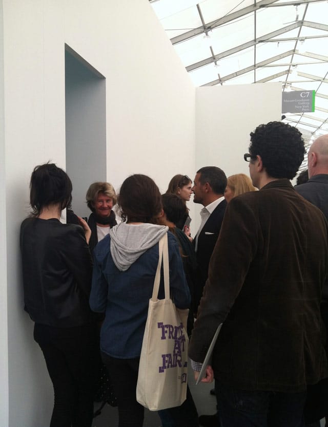 The crowd waiting to get in to see Tino Sehgal's work at Marian Goodman
