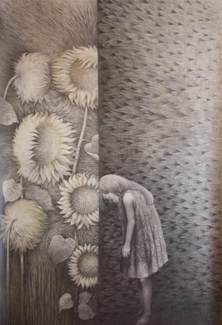 Yim Maline, "I want to be a sunflower" (2013), graphite, colored pencil, and watercolor on paper, 60 x 39 in/152.4 x 99.06 cm (click to enlarge) (courtesy the artist)