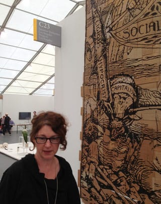 Susanne Vielmetter of Susanne Vielmetter Los Angeles Projects arrived to find both Andrea Bowers's protest letters taken down overnight (click to enlarge) (all photos by the author for Hyperallergic)