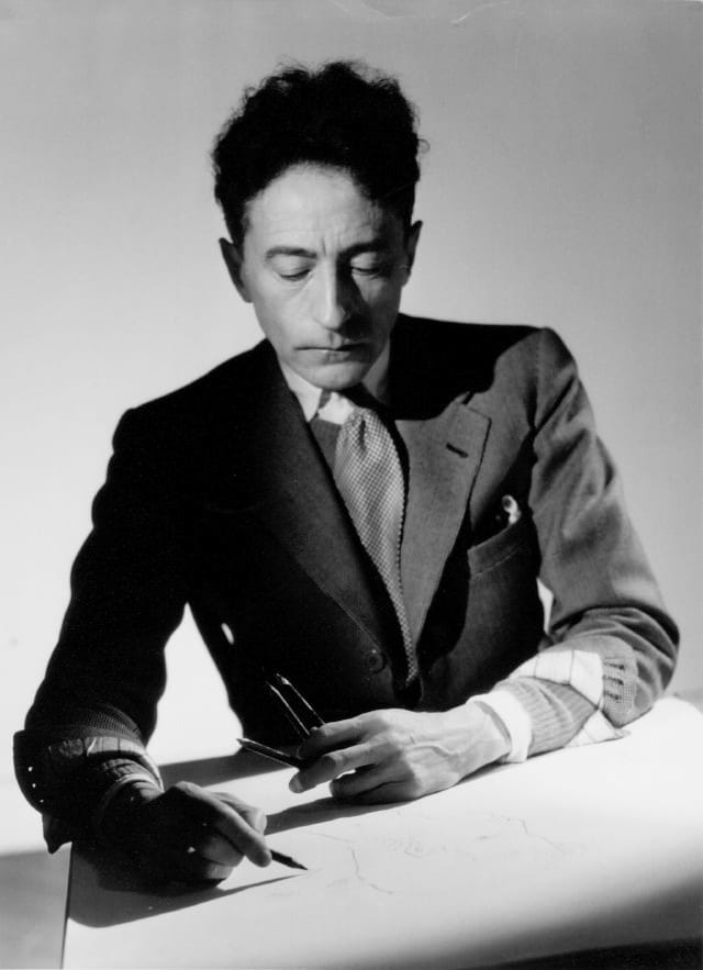 Raymond Voinquel, "Jean Cocteau drawing" (1942), photograph (vintage silver print), 13 x 18 cm