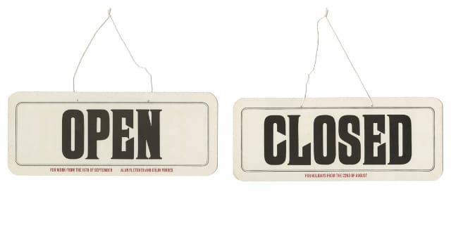 "Open/Closed" holiday announcement of Fletcher Forbes (1961)