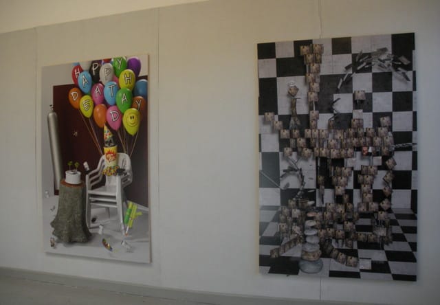 Works by Shamus Clisset: left, "Happy Death Day!" (2011), c-print, 80 x 53.25 inches, and right, "Cruel Rock Wit'ch" (2013), c-print, 80 x 52.75 inches